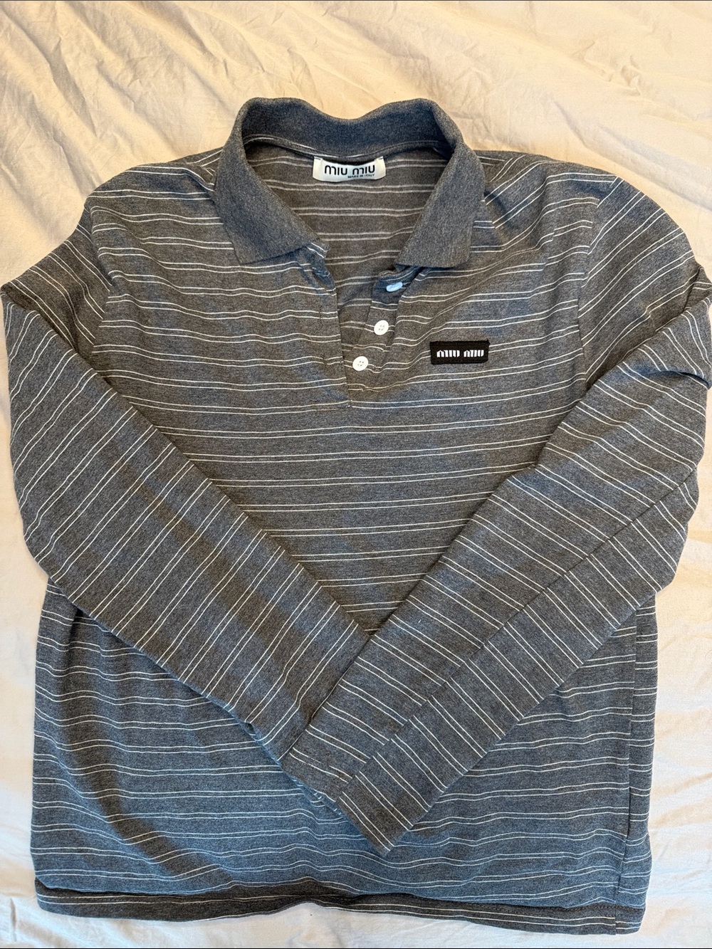 Miu Miu Charcoal Gray Striped Long Sleeve Polo